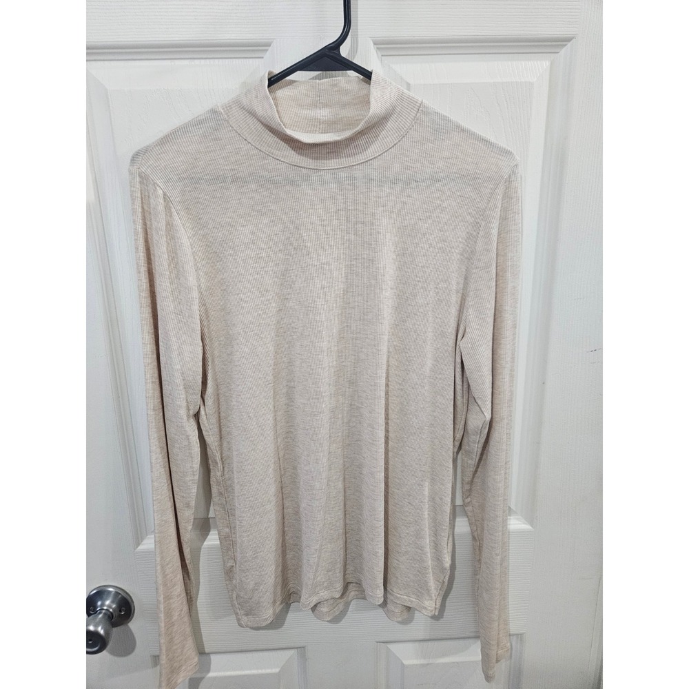 American Eagle Soft‎ & Sexy Ribbed Mock Neck Long Sleeve Top Oatmeal Beige Large